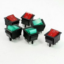 Red Green Neon DPST ON/OFF Snap in Rocker Switch AC 10A 250V/20A 125V 6 Pcs
