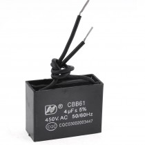 4uf MFD 450V AC 50/60Hz 2 Black Wire Electric Fan Capacitor CBB61
