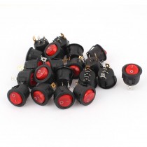 AC 250V 6A 125V 10A Red Light 3P SPST on Off Round Rocker Switch KCD1 20 Pcs