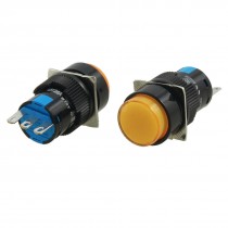 2 Pcs AC 250V 5A Orange Round Cap SPDT Locking Latching 16mm Push Button Switch