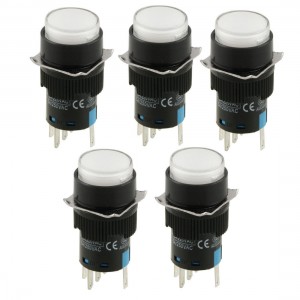 5 Pcs DC 24V White Lamp 1NO 1NC Round Momentary Push Button Switch