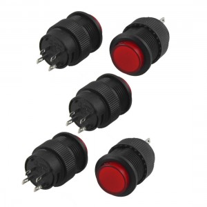 5 Pcs Red LED Light SPST Self Locking NO Push Button Switch R16-503 DC 3V