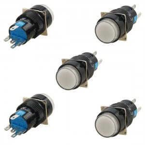 5x AC 220V White Light Momentary SPDT AC 250V 5A Round Push Button Switch