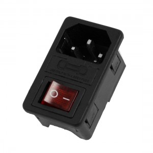 AC 250V 10A 4 Terminals Red Rocker Switch C14 Inlet Male Power Plug