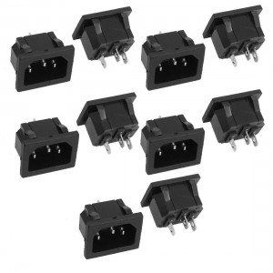 10 Pcs AC 250V 10A Snap In 3 Pins C14 Male Plug Power Inlet Socket Adapter Black