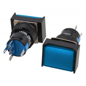 2 x 5 Pin Terminals Blue Lamp Latching Rectangular Push Button Switch DC 12V
