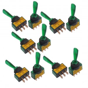 10 Pcs 12VDC 20A ON/OFF Green Lamp 12mm Mounting Thread Dia. Toggle Switch
