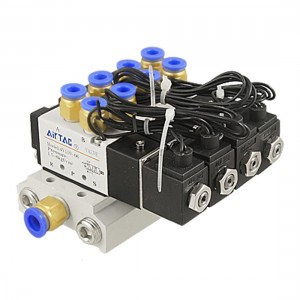 4V110 06 AC 110V 2 Position 5 Way 4 Solenoid Valve Connected Base Muffler