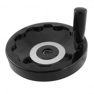 18mm x 200mm Hand Wheel Black w Folding Revolving Handle 