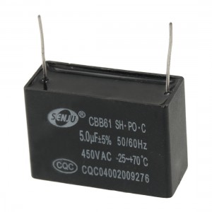 Axial Lead Ceiling Fan Capacitor CBB61 Type AC 450V 5uF 50/60Hz