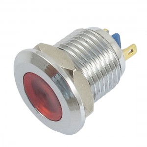 DC 12V 2 Pins Chrome-plated Metal Red Light Signal Indicator Pilot Lamp