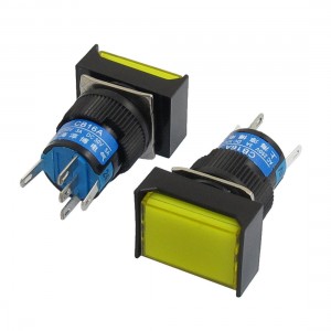 DC24V Lamp 1NO 1NC Momentary Yellow Cap Rectangular Push Button Switch 2Pcs