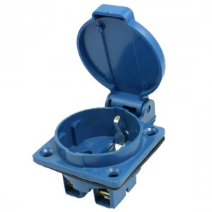 IP44 16A 2P XA-220S Industrial Panel Mount Socket Blue w Washer