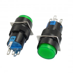 2 Pcs Green Sign Round Latching Push Button Switch NO NC 5P 5 Pin 12V DC Lamp