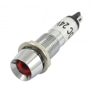 DC 24V 2 Pin Recessed Red Pilot Light Signal Indicator Lamp