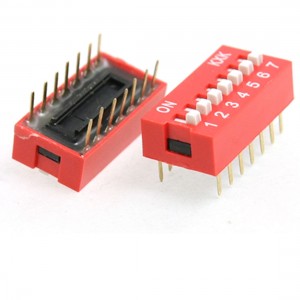 14 Pcs 2.54mm Pitch 7 Position Slide Type DIP Switch Red