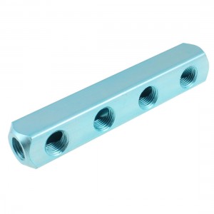 Pneumatic Air 1/4" PT 4 Way Air Hose Inline Manifold Block Splitter Blue