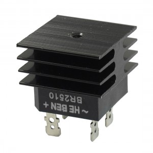 BR2510 25A 1KV Single Phase Bridge Rectifier Half-Wave Black w Heatsink