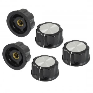 5 Pcs Black Silver Tone 30mm Top Rotary Knobs for 6mm Dia. Shaft Potentiometer