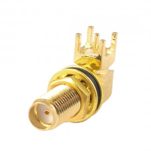 Elbow Design SMA Female Jack Panel Mount PCB Solder Adapter Gold Tone