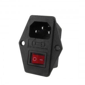 Black Plastic Housing AC 250V 15A 3 Pins C14 Power Socket w Rocker Switch