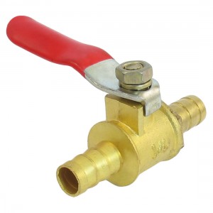Full Port 8mm Dia. Barb Hose Red Lever Handle Brass Ball Valve