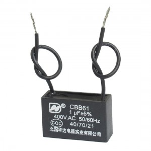 CBB61 1uF AC 450V 2-Wire Rectangle Non Polar Motor Capacitor