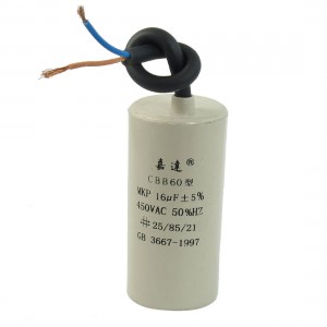 CBB60 AC 450V 16uF Cylinder Shaped Non Polar Motor Capacitor