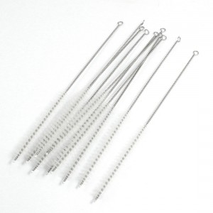 10 x Stainless Steel Twist Handle Nylon Test Tube Cleaning Brush White