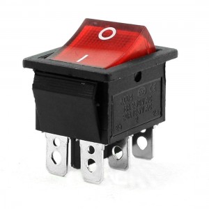 18A 250VAC 20A 125VAC 2 Position 6 Pin Red Light ON/OFF DPDT Boat Rocker Switch