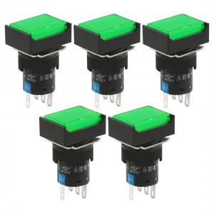 DC 24V Green Lamp 1NO 1NC Latching Rectangular Push Button Switch 5 Pcs