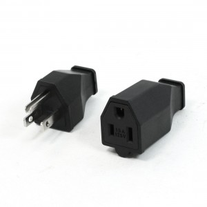 Pair 3 Pin US Plug Insulating Shell Cable Connecting Head 15A 125V w Socket
