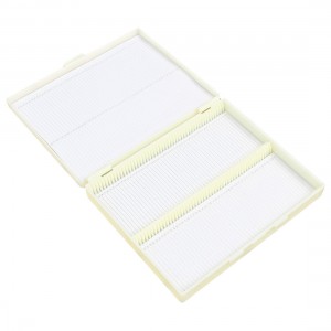 Beige Plastic Rectangle Shape 100 Slides Microscope Box 20cm x 16cm