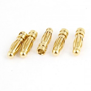 5 Pieces Gold Tone Metal RC Banana Bullet Plug Connector Male 3mm