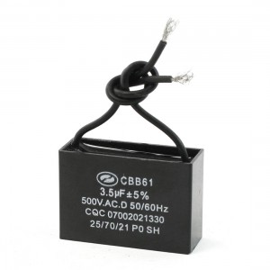 50/60Hz Wired CBB61 Type Rectangle Motor Running Capacitor 3.5uF AC 500V