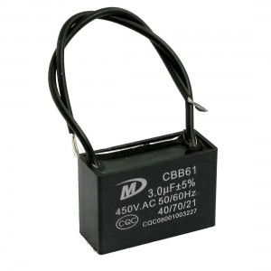 CBB61 AC 450V 3uF Ceiling Fan 2 Wires Motor Run Capacitor Black
