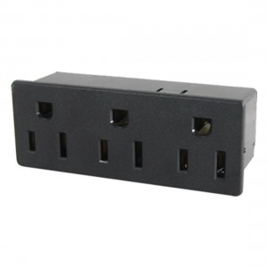 3-Way AC 125V 15A Panel Mount US Outlet Power Socket Black
