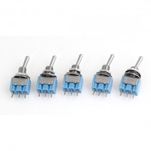 AC 125V 6A SPDT On/On 2 Position Plastic Housing Toggle Switch Light Blue 5 Pcs