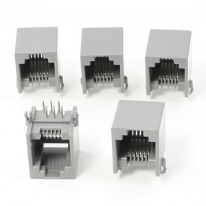 5 Pcs RJ12 6P6C 6 Round Pin Network Modular PCB Connector Jacks Black Gray