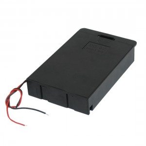 Two Wire Leads Black 6 x 1.5V AA Battery Holder Case w Cover