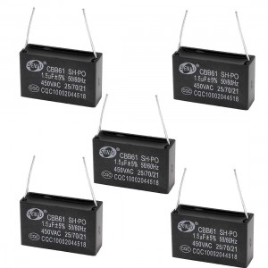 5 Pcs Black 450V 1.5uF 2-pin Rectangle Air Conditioner Washing Machine Capacitor
