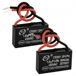 CBB61 AC 450V 1uF Two Wired Ceiling Fan Motor Run Capacitor 2 Pcs