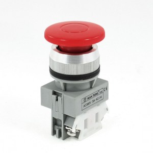 AC 380V 3A 2-Terminal SPST Momentary Red Mushroom Head Push Button Switch