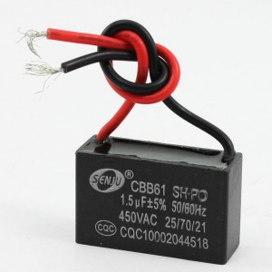 CBB61 2 Wired Polypropylene Film Electric Motor Capacitor 1.5uF AC 450V