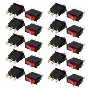 AC 250V/10A 125V/15A 3 Terminal SPST Red Light Snap in Boat Rocker Switch 20 Pcs