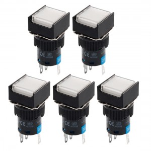 5 x DC 24V White Light 5P Momentary Panel Mount Squared Push Button Switches