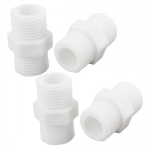 4 Pcs Plastic White Piping Hose Fitting Hex Nipple Connector 1/2" to 1/2" NPT