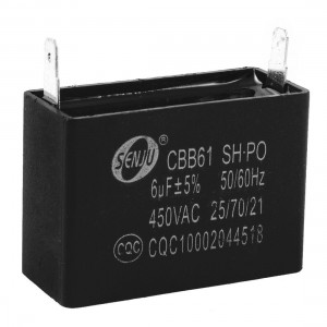 CBB61 AC 450V 6uF 5% 2 Pins Air Conditioner Motor Run Capacitor Black