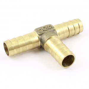 Brass 3 Way Air Gas T Shaped 10mm Hose Barb Connector for 10mm Inner Dia Pipe