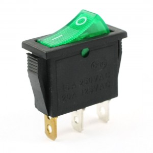 3 Terminal Solder Green Indicator SPST 2 Position Snap in Rocker Switch